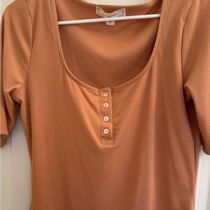 Women's Ribbed Button-Front Top in Orange